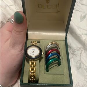 Gucci Women's Gold Watch with Interchangeable Bezels
